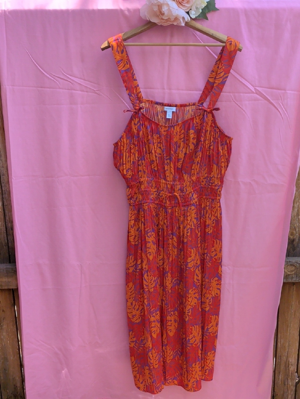 Nine West Red and Orange Printed Midi Dress